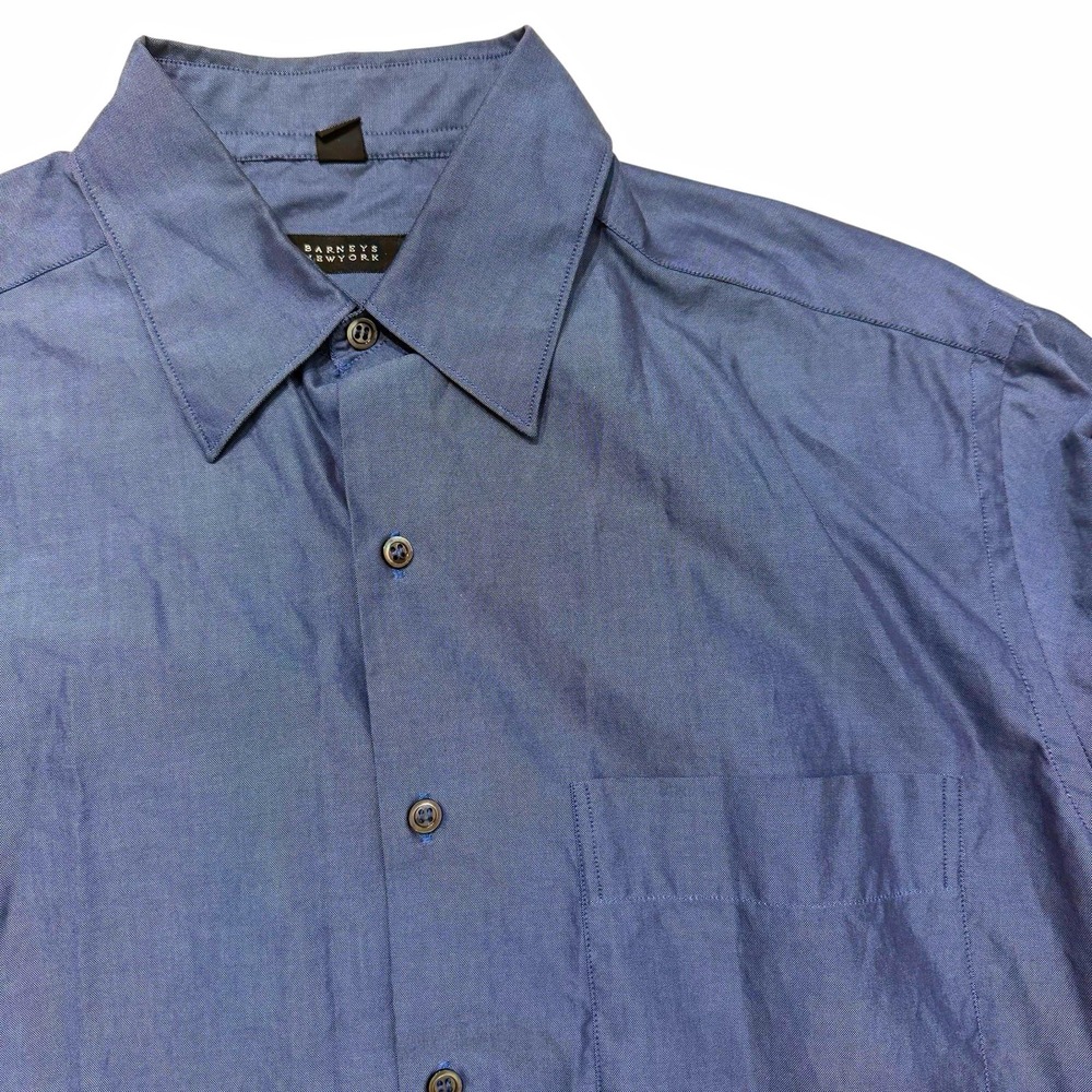 Barneys New York Mens Blue Cotton Solid Classic Fit Dress Shirt M